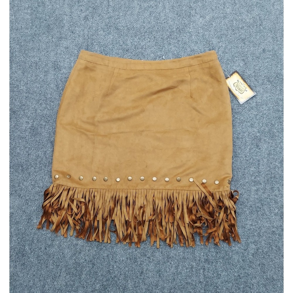 Cowgirl Justice Faux Leather Skirt Womens Medium Brown Fringe‎ Western Cowgirl